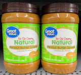 2 JARS Great Value Natural No Stir Creamy Peanut Butter 40 oz Sandwich