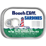 12 CANS Beach Cliff Sardines in Soybean Oil Hot Green Chilies Herring Fresh