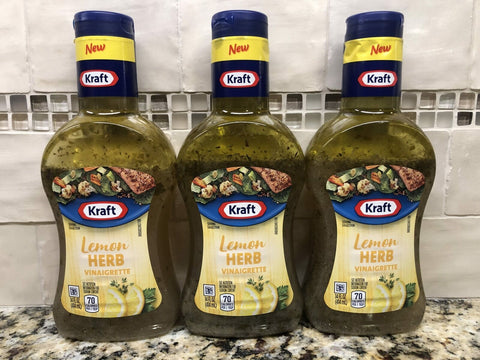 3 BOTTLES Kraft Lemon Herb Vinaigrette Salad Dressing 14 oz Tangy FREE SHIP