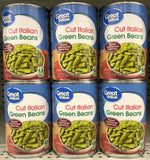 6 CANS Great Value Cut Italian Green Beans 14.25 oz Can Casserole soup chili