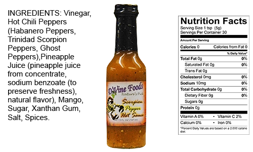 3 Bottles of D'Vine Foods Scorpion Hot Pepper Sauce, 5 oz