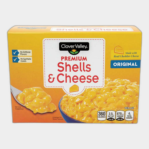 4 Boxes Clover Valley Premium Shells & Cheese, Original, 12 oz