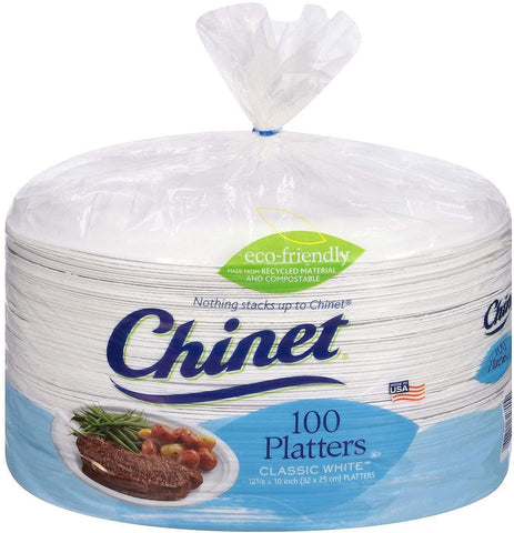 Chinet Classic White 12-5/8 x 10" Oval Platters 100 count Biodegradable Microwavable