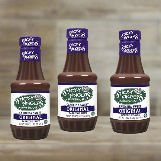 3 Bottles Sticky Fingers Carolina Sweet Original Barbecue Sauce, 18 oz