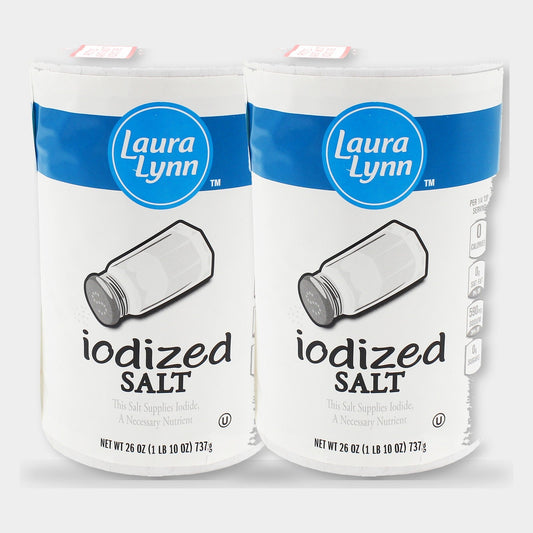 2 Containers Laura Lynn Iodized Salt, 26 oz