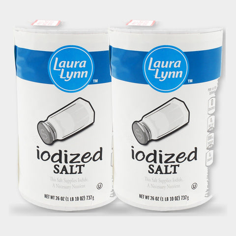2 Containers Laura Lynn Iodized Salt, 26 oz