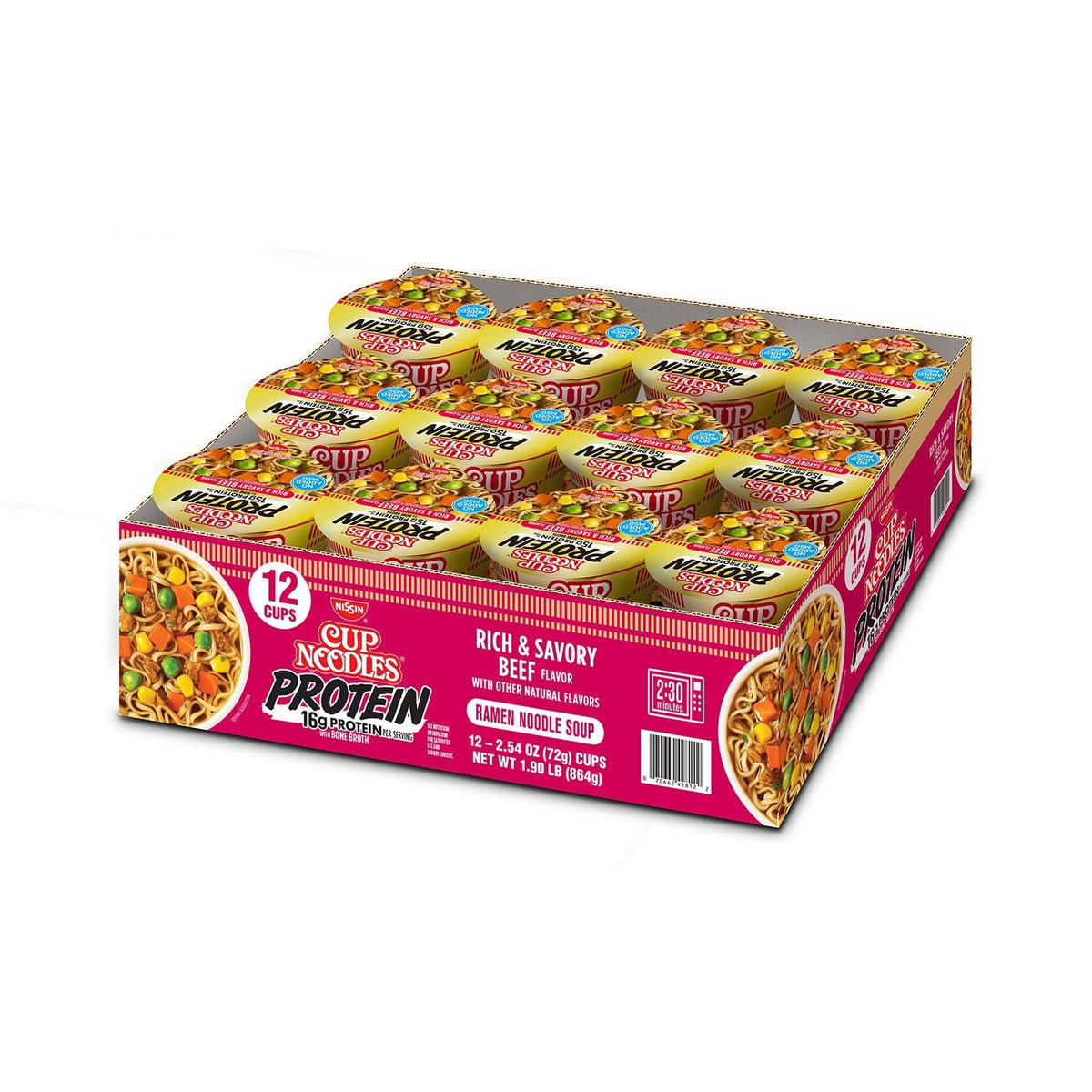 Cup Noodles Protein, Rich and Savory Beef, 12 pk.