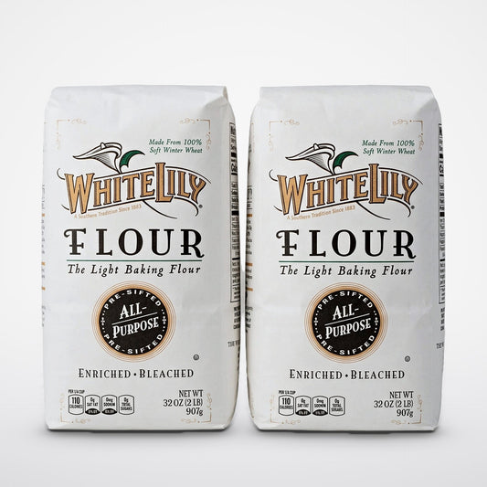 2 Bags of White Lily Enriched Bleached White All Purpose Flour, 2 lb