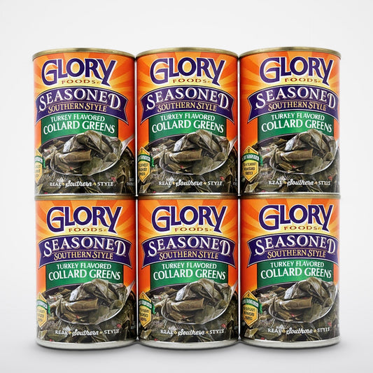 6 Cans Glory Seasoned Southern Style Smoked Turkey Flavored Collard Greens
