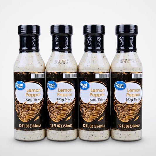 4 Bottles of Great Value Lemon Pepper Wing Sauce, 12 oz