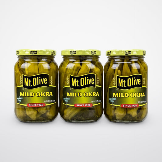 3 Jars of Mount Olive Pickled Mild Okra, 16 oz