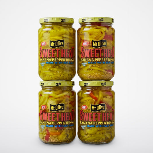 4 Jars of Mount Olive Sweet Heat Banana Pepper Rings, 12 oz