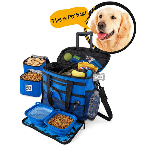 BLUE Overland Dog Gear Rolling Week Away Bag Lined Food Carrier Puppy