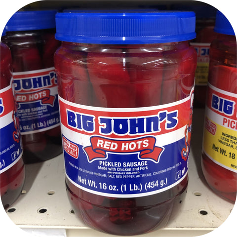 2 JARS Big John's Pickled Pork Sausage 16 oz Jar Red Hots Meat Wieners