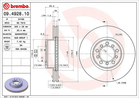 Pair of Brembo Front Brake Rotors for Mercedes Benz 300 350 420 560