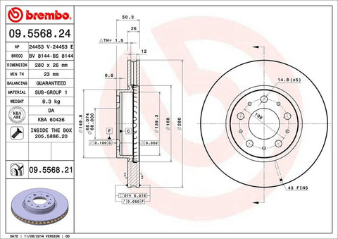 New Brembo Front Brake Rotor for Volvo 850 V70 S90 V90