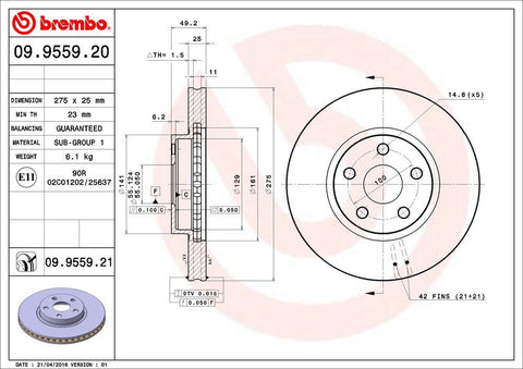 Pair of New Brembo Front Brake Rotors for Toyota Celica Corolla Matrix Pontiac Scion