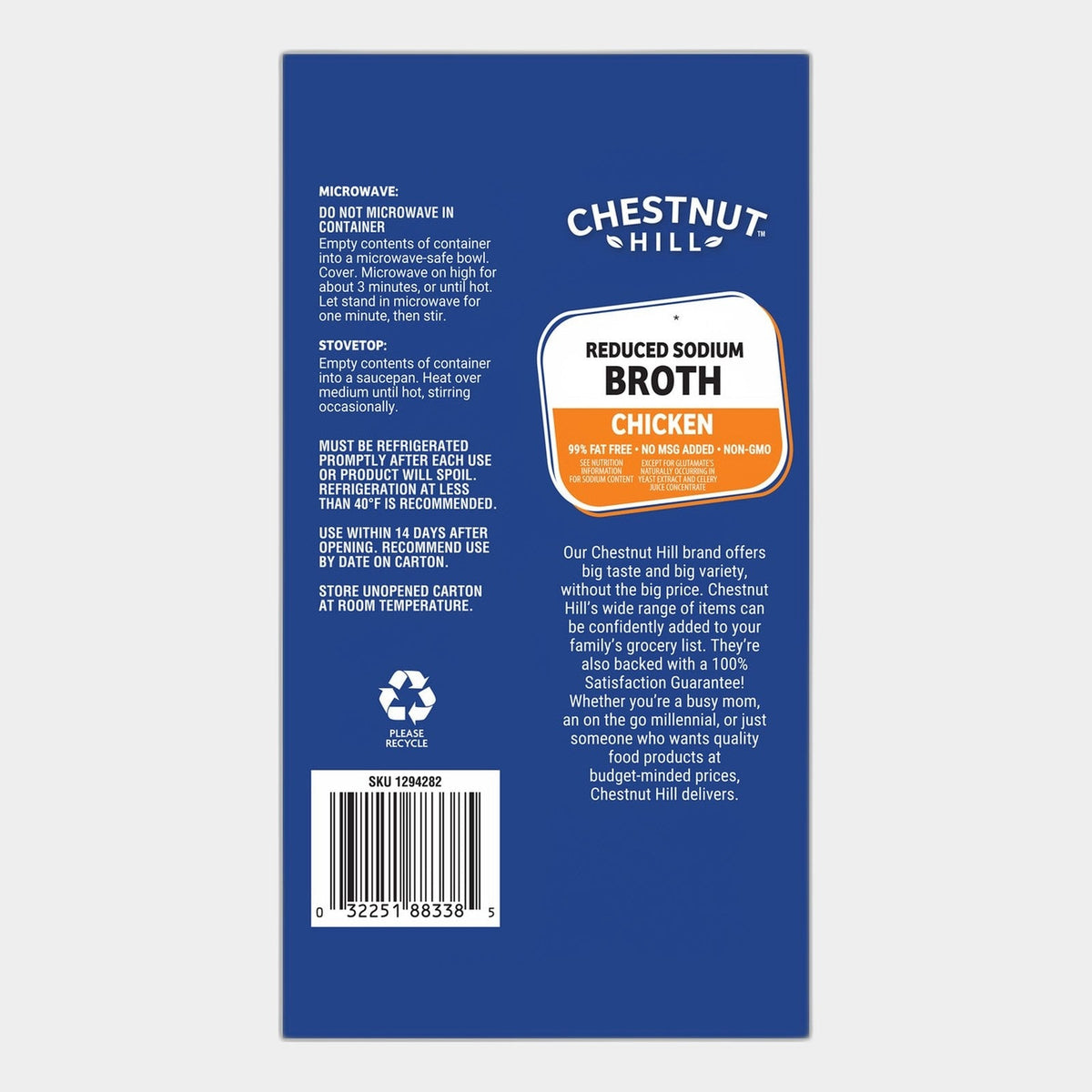 3 Cartons Chestnut Hill Chicken Reduced Sodium Broth, 32 fl oz
