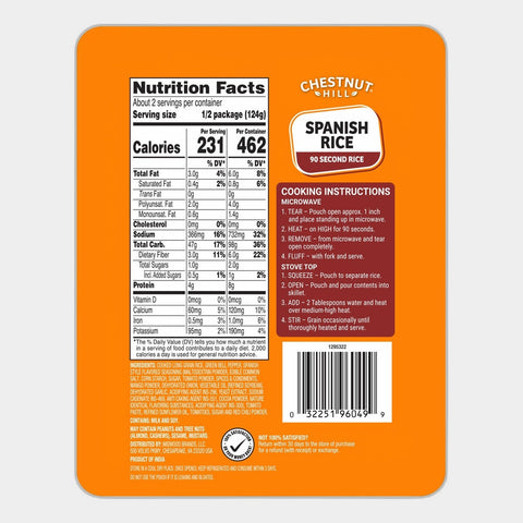 4 Pouches Chestnut Hill Microwaveable Spanish Style Rice, 8.8 oz