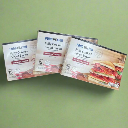 3 Packs of Food Lion Fully Cooked Hardwood Smoked Bacon, 2.1 oz