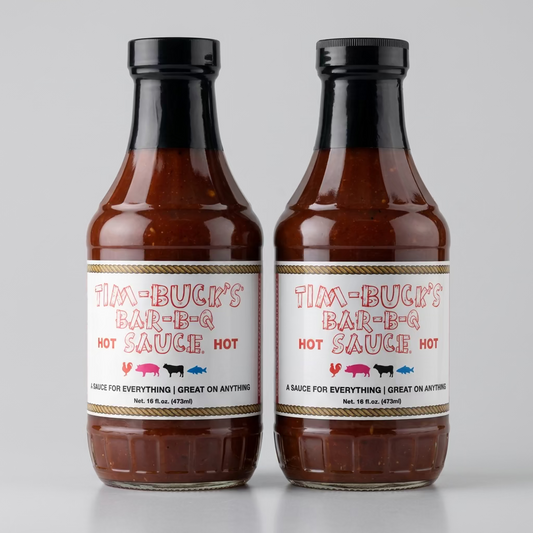 2 Bottles of Tim Bucks Hot Bar-B-Q Sauce, 16 oz