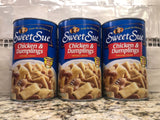 3 CANS Sweet Sue Chicken & Dumplings 48 oz can Biscuit Pastry Stew 9 LBS!