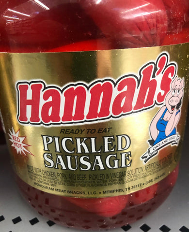 2 Jars of Hannah Pickled Pork Sausage Red Hots Wieners, 32 oz