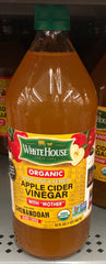 White House Organic Apple Cider Vinegar with Mother Raw Unfiltered 32 Oz