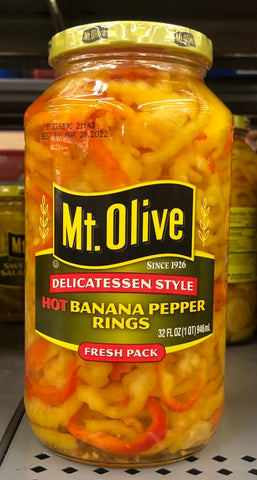 Mount Olive Deli Style HOT Banana Pepper Rings 32 oz Mt Pickles Quart