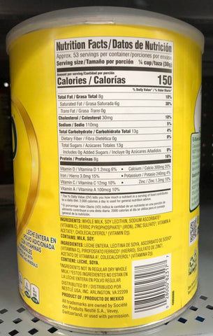 Nestle NIDO Fortificada Dry Whole Milk 56.3 oz. Canister Beverage 3.52 Lb