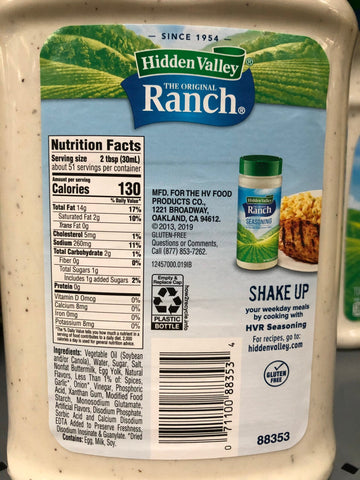 Hidden Valley Original Ranch Salad Dressing Topping Gluten Free 52 Oz Bottle