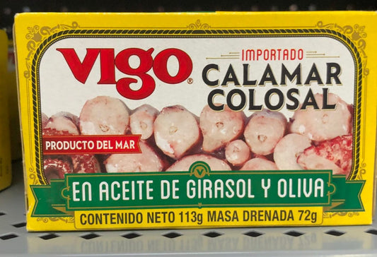 Vigo Jumbo Squid in Sunflower and Oilve Oil 4 oz Can