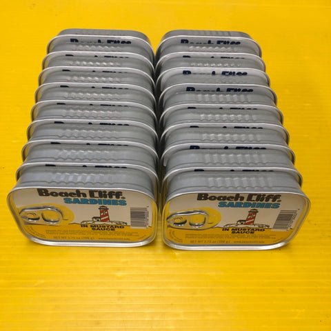 18 Cans Beach Cliff Sardines in Yellow Mustard Sauce Herring Snack Kipper Fresh