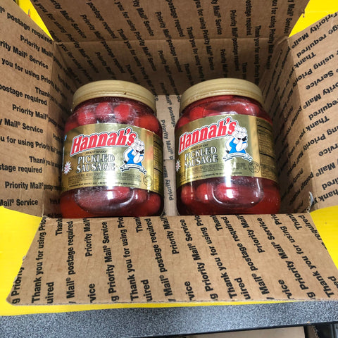 Two Quart Jars of Hannah Pickled Pork Sausage Red Hots Wieners
