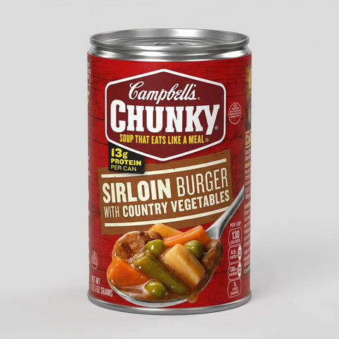 12 Campbell's CHUNKY Sirloin Burger w Country Vegetables Soup 18.8 oz Cans