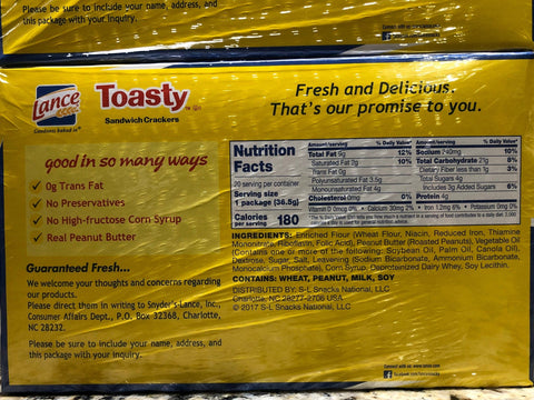 80 packs Toasty Lance Sandwich Crackers Real Peanut Butter NABS FREE SHIP