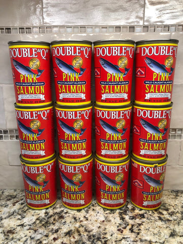 12 CANS Double "Q" Wild Caught Alaskan Pink Salmon 14.75 oz Can Fish FREE SHIP