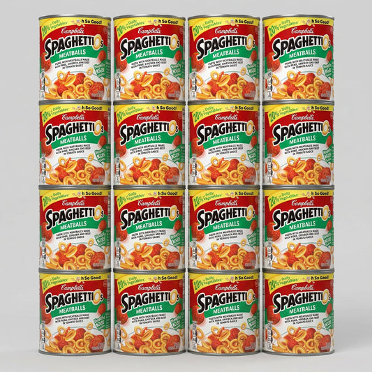 16 Campbell's SpaghettiOs Pasta with Meatballs Cans Tomato Sauce