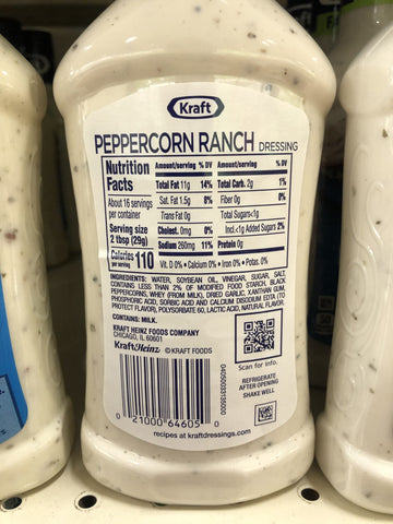 Kraft Peppercorn Ranch Salad Dressing 16 oz Bottle Romain Iceberg Dip