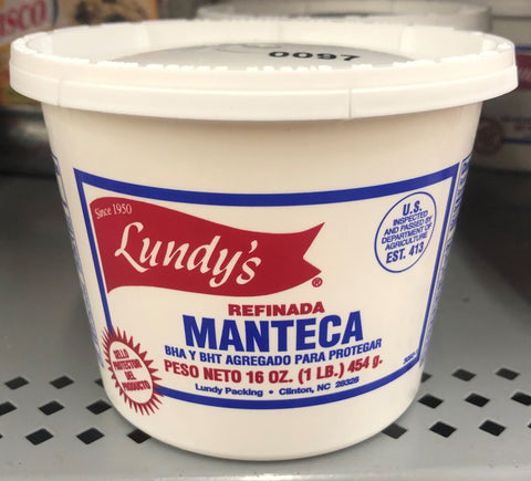 Lundy's Refined Lard 16 oz. Tub Baking Fat Refinada Manteca