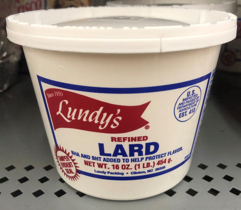 Lundy's Refined Lard 16 oz. Tub Baking Fat Refinada Manteca