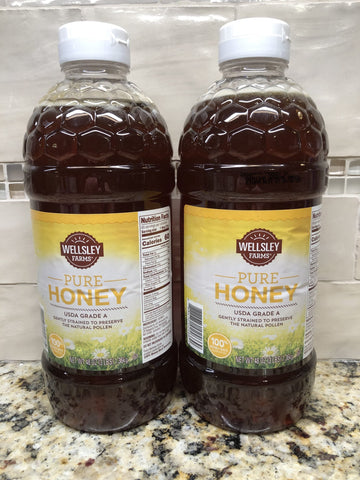 2 Bottles Wellsley Farms 100% Pure Honey 6 lbs. Natural Pollen FREE SHIP