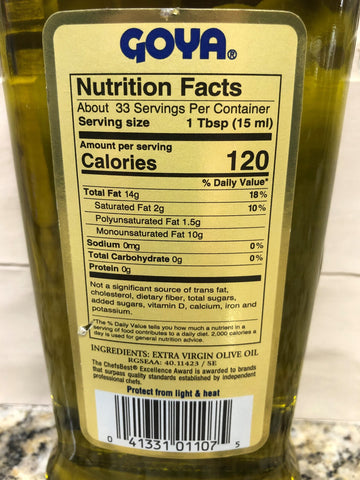 Goya Extra Virgin Olive Oil First Cold Press 17 FL oz cooking