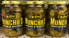 3 JARS Mount Olive Munchies Bread & Butter Pickles 16 oz Mt Sea Salt