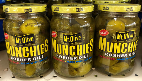 3 JARS Mount Olive Munchies Kosher Dills Pickles 16 oz Jar Mt Made with Sea Salt