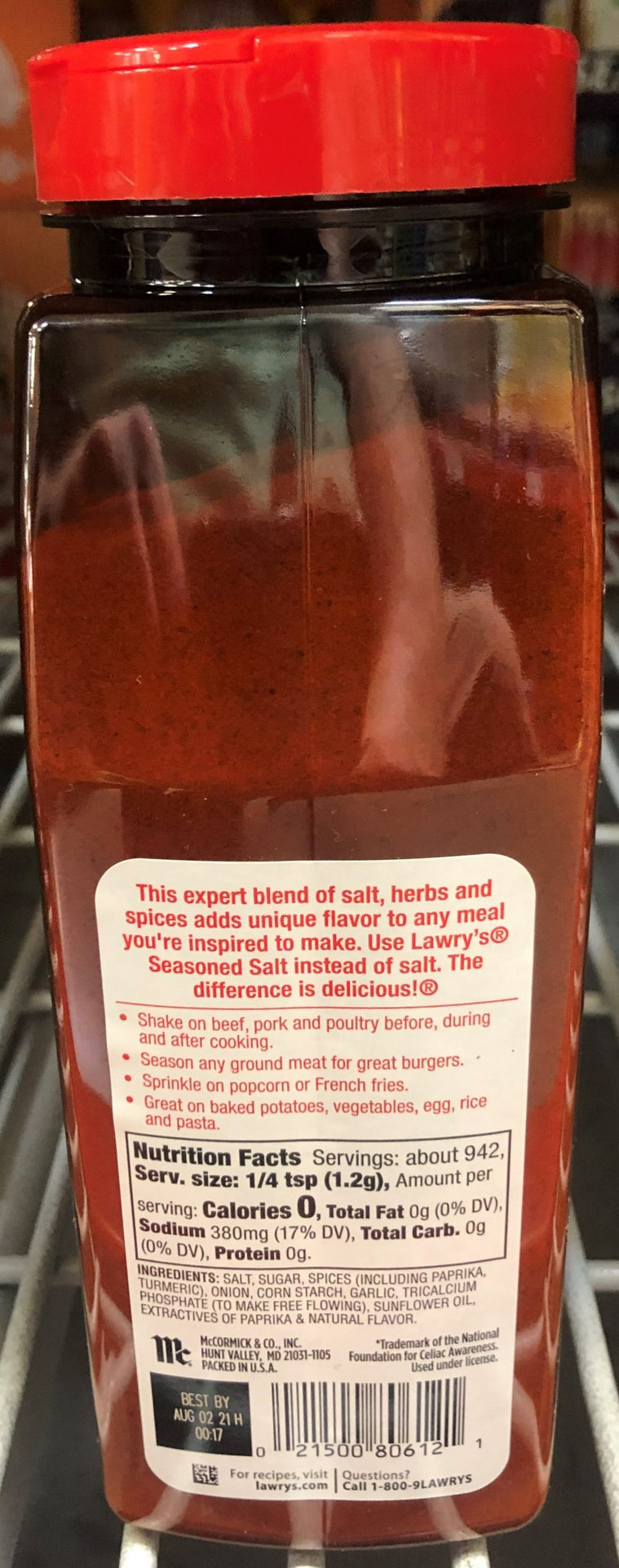 2 Jars Lawry's Seasoned Salt 40 oz