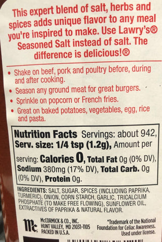 2 Jars Lawry's Seasoned Salt 40 oz