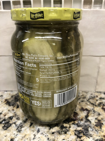 Mount Olive Organic Kosher Dills Sandwich Stuffers Pickles 16 oz Jar Mt Snack