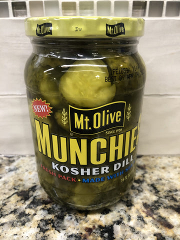 3 JARS Mount Olive Munchies Kosher Dills Pickles 16 oz Jar Mt Made with Sea Salt