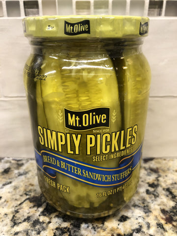 Mount Olive Simply Pickles Bread & Butter Sandwich Stuffers 16 oz Jar Mt Snack